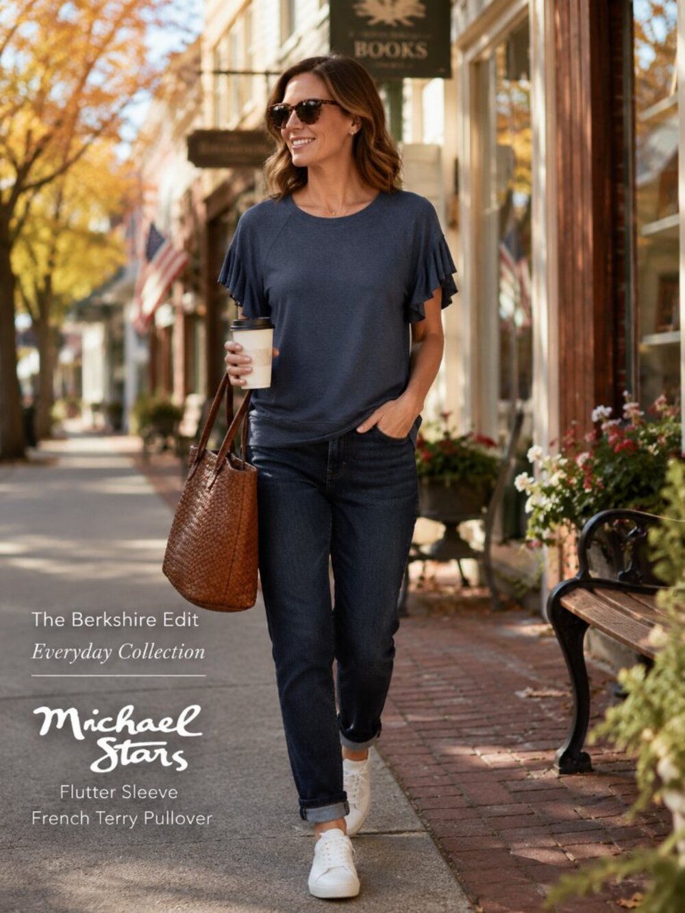 Michael Stars Flutter Sleeve French Terry Pullover Navy Rayon USA Small
